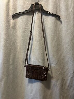 Montana West Brown Embossed Crossbody Bag with Stud Detailing
